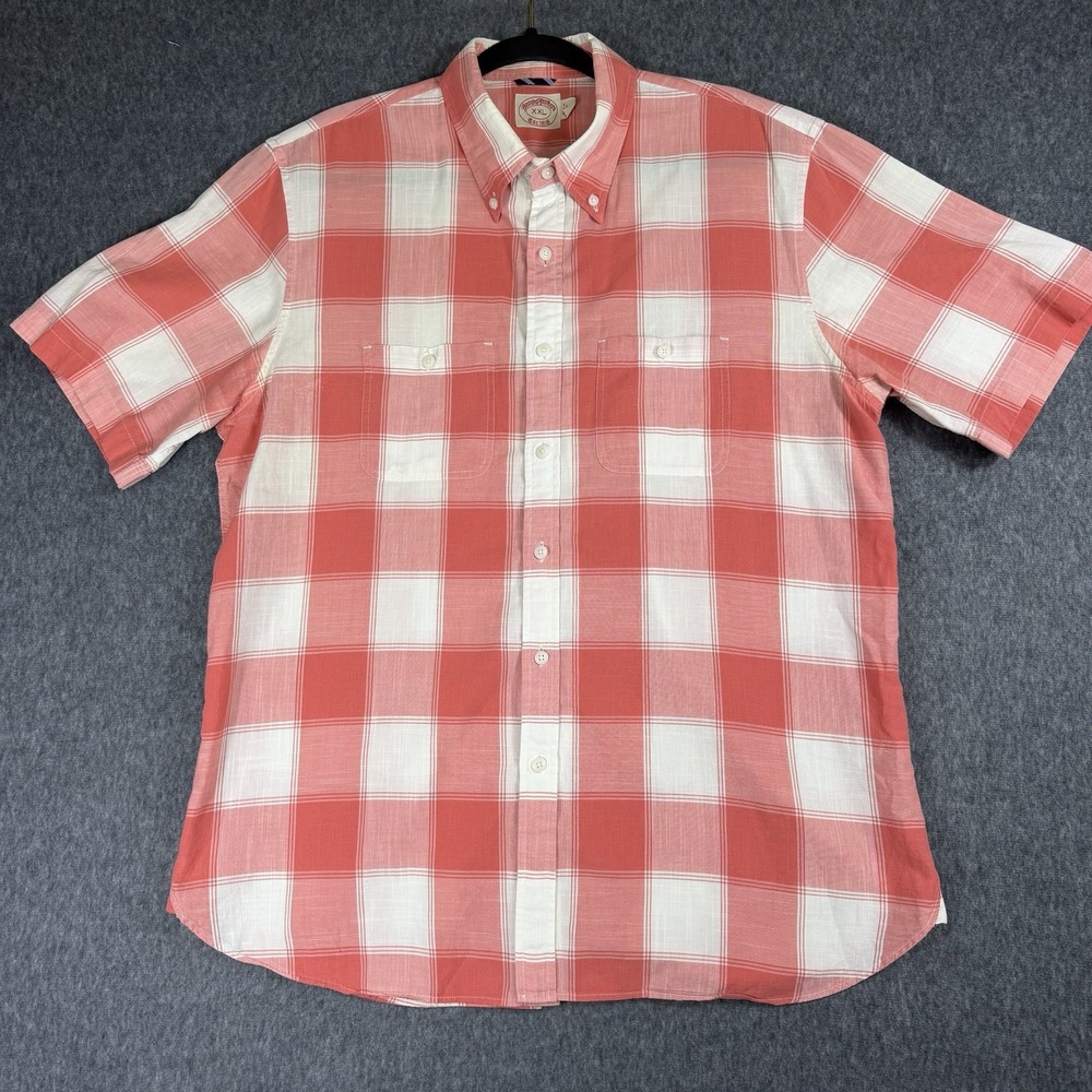 Brooks Brothers Shirt Mens XXL‎ 1818 Short Sleeve Button Down Shirt Coral Plaid